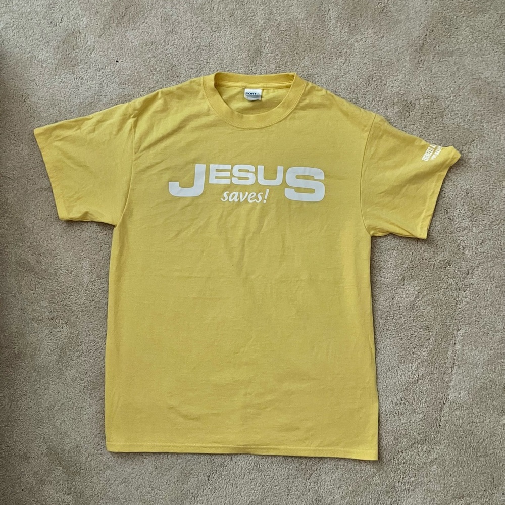 Jesus Saves yellow tee
